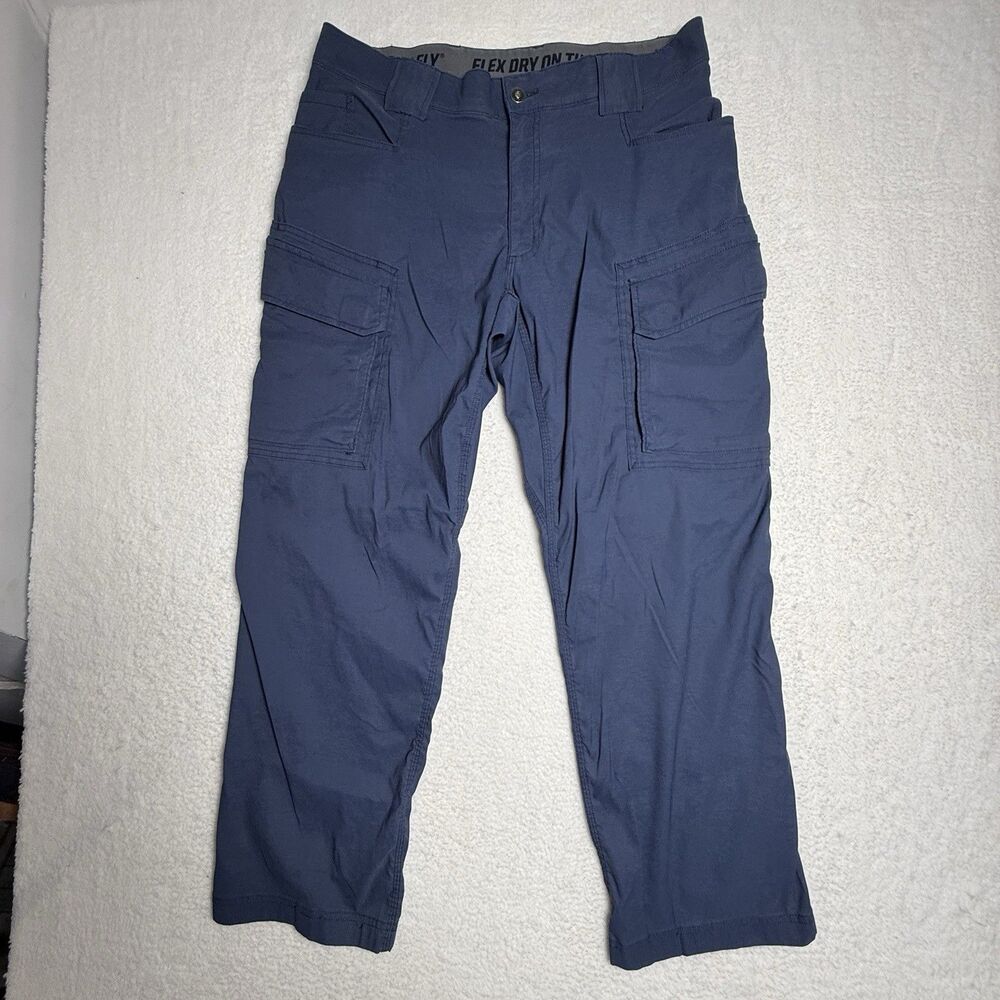 Duluth Trading Mens Flex Dry on the Fly Cargo Pants 36x30 Relaxed Fit Navy Blue